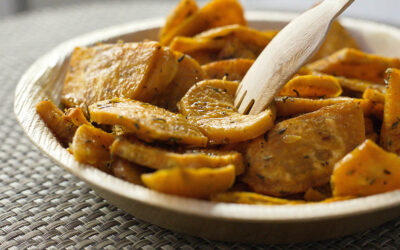Cinnamon Pear Balsamic Roasted Sweet Potatoes